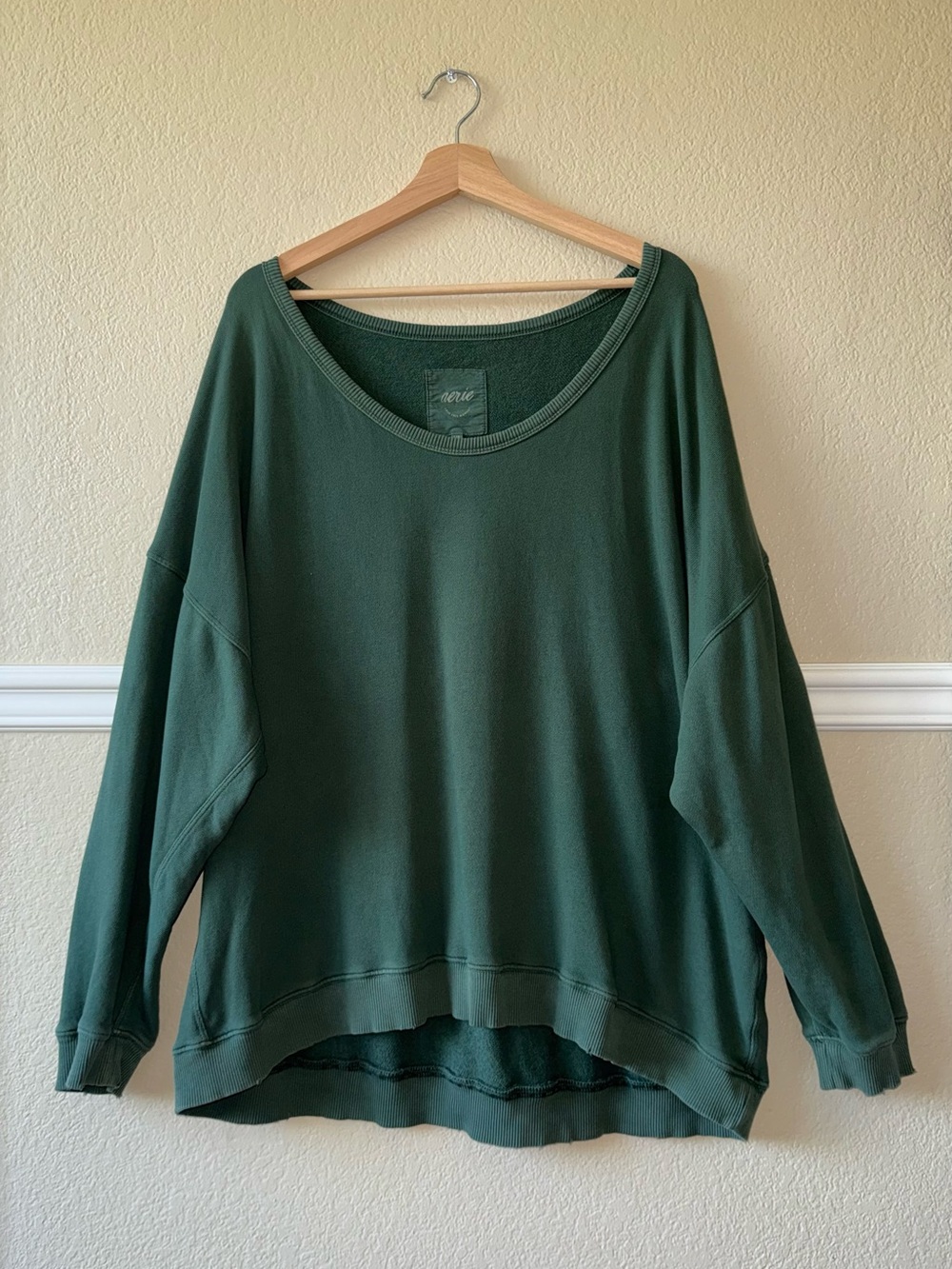 Aerie 100% Cotton Oversized Sweatshirt Crewneck Forest Green Cozy Large